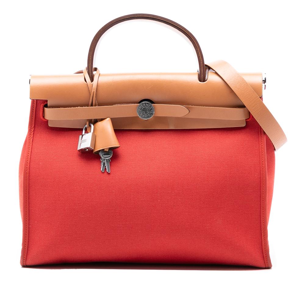 Hermès B Hermès Orange Dark Orange with Brown Canvas Fabric Toile Herbag Zip 31 France