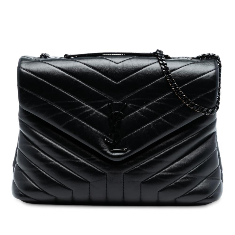 Saint Laurent B Saint Laurent Black Calf Leather Medium Matelasse Monogram Monochrome Loulou Shoulder Bag Italy
