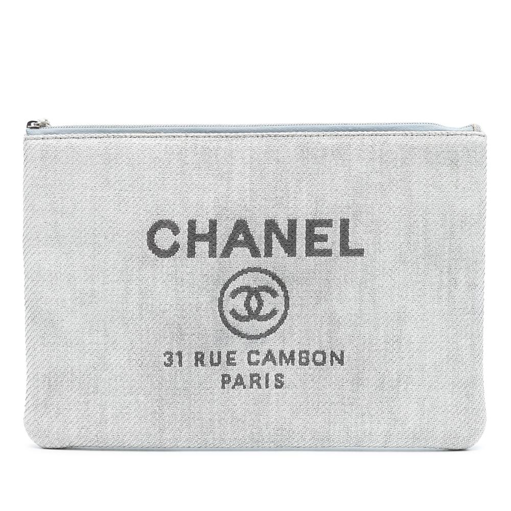 Chanel AB Chanel Gray Light Gray Tweed Fabric Large Deauville O Case Clutch Italy
