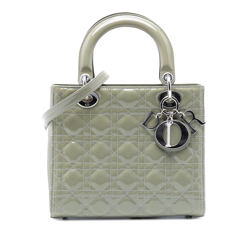 Christian Dior B Dior Green Mint Patent Leather Leather Medium Patent Cannage Lady Dior Italy