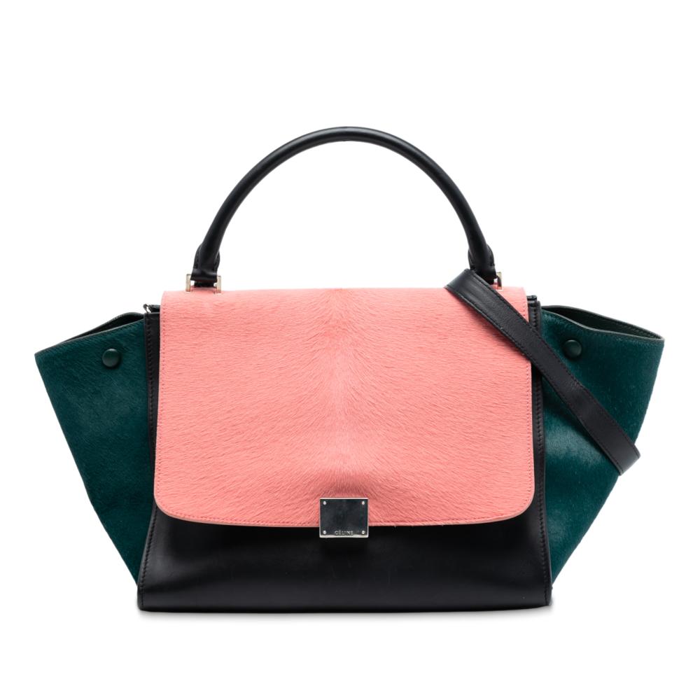 Celine B Celine Black with Multi Calf Leather Medium Tricolor skin and Ponyhair Trapeze Satchel Italy