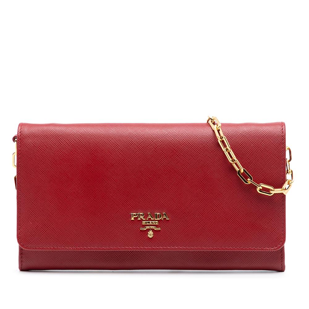 Prada AB Prada Red Saffiano Leather Wallet on Chain Italy