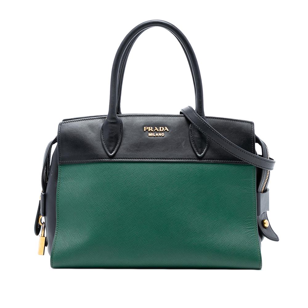Prada B Prada Green with Black Saffiano Leather and City Calf Esplanade Satchel Italy