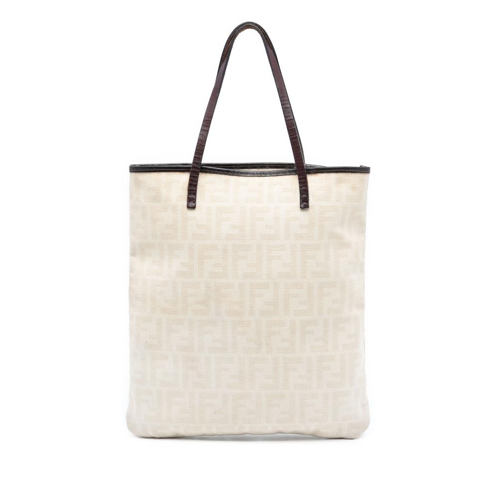 Fendi B Fendi Brown Light Beige Canvas Fabric Zucca Tote Italy
