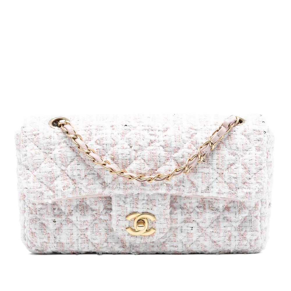 Chanel AB Chanel Pink Light Pink Tweed Fabric Medium Classic Single Flap France