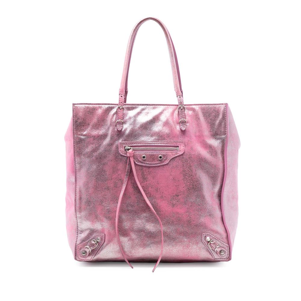 Balenciaga B Balenciaga Pink Calf Leather Metallic Papier A5 Tote Italy