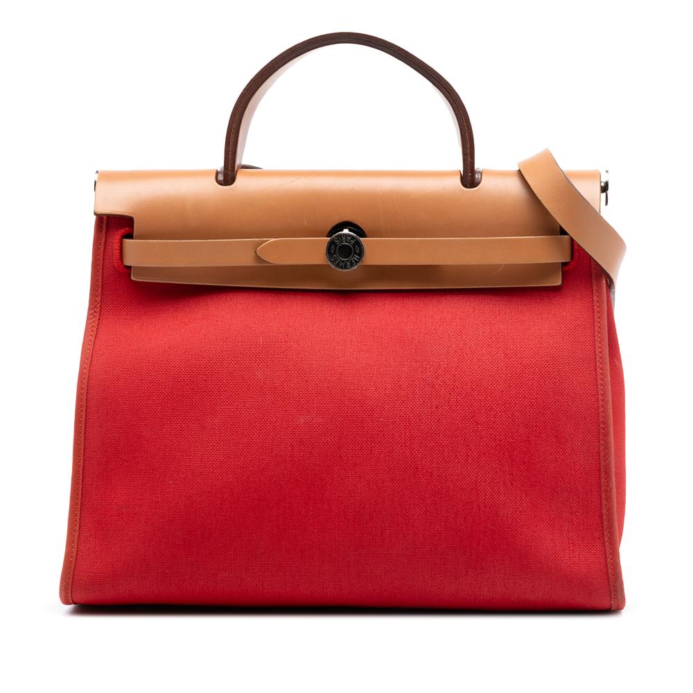 Hermès B Hermès Red with Brown Canvas Fabric Toile Herbag Zip 31 France