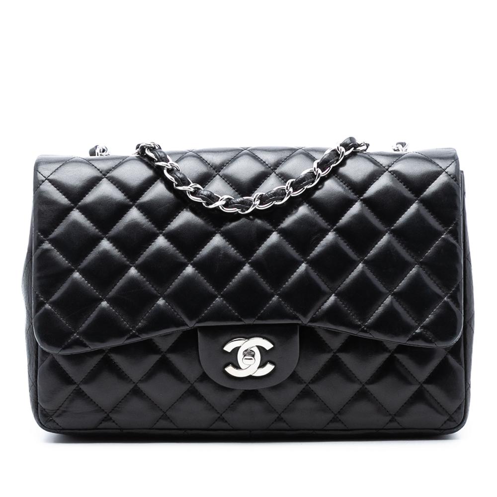 Chanel B Chanel Black Lambskin Leather Leather Jumbo Classic Lambskin Single Flap France