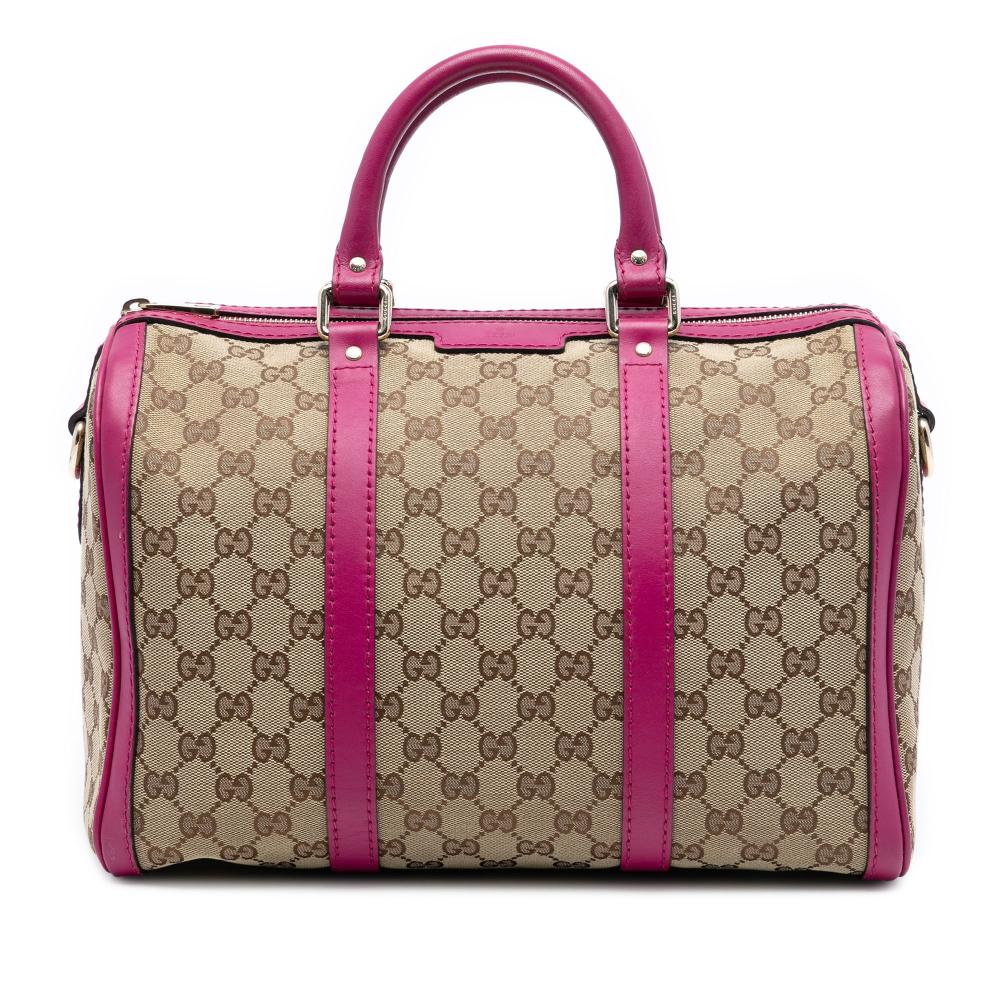 Gucci B Gucci Brown Beige with Pink Canvas Fabric Medium GG Joy Boston Bag Italy