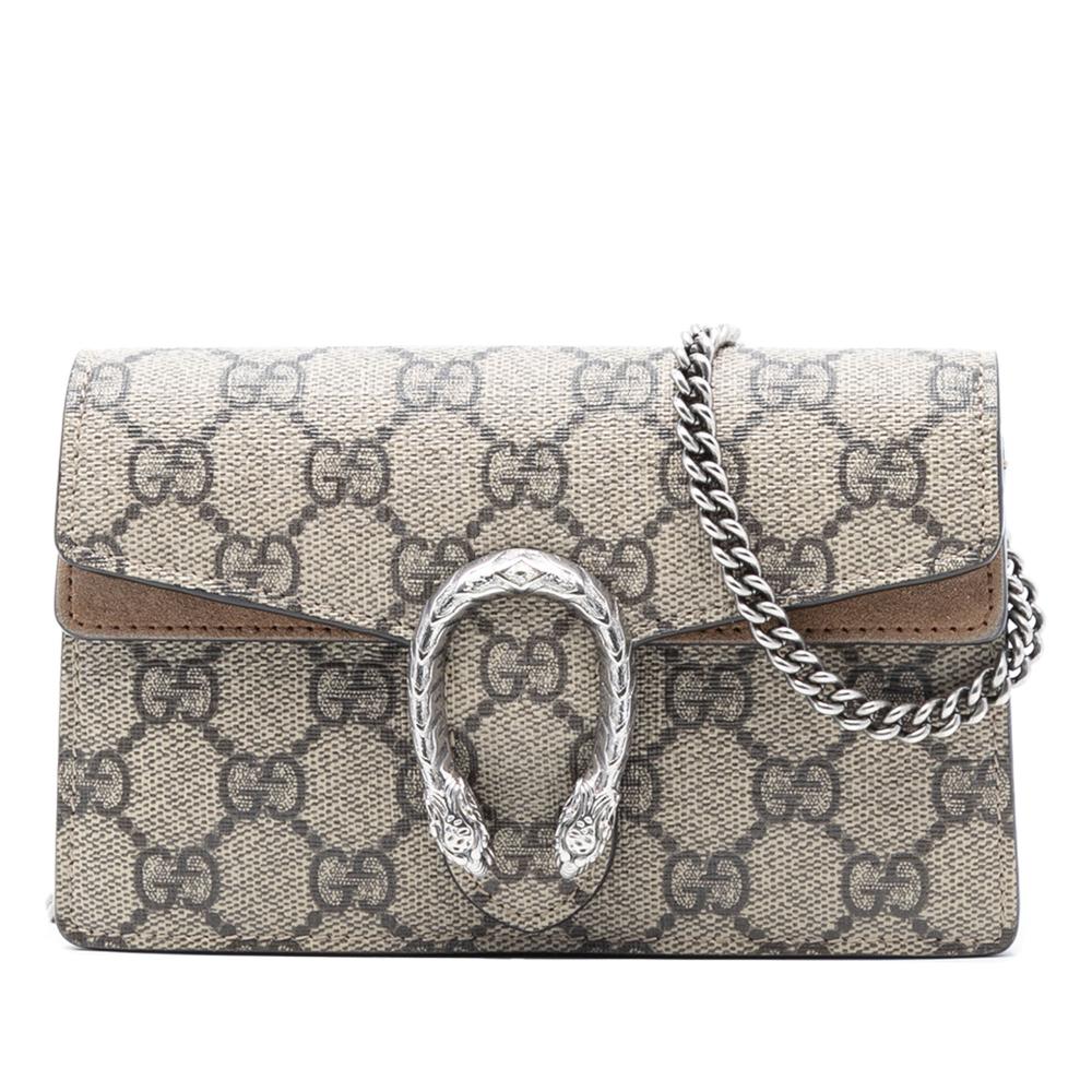 Gucci AB Gucci Brown Beige Coated Canvas Fabric Mini GG Supreme Dionysus Crossbody Italy