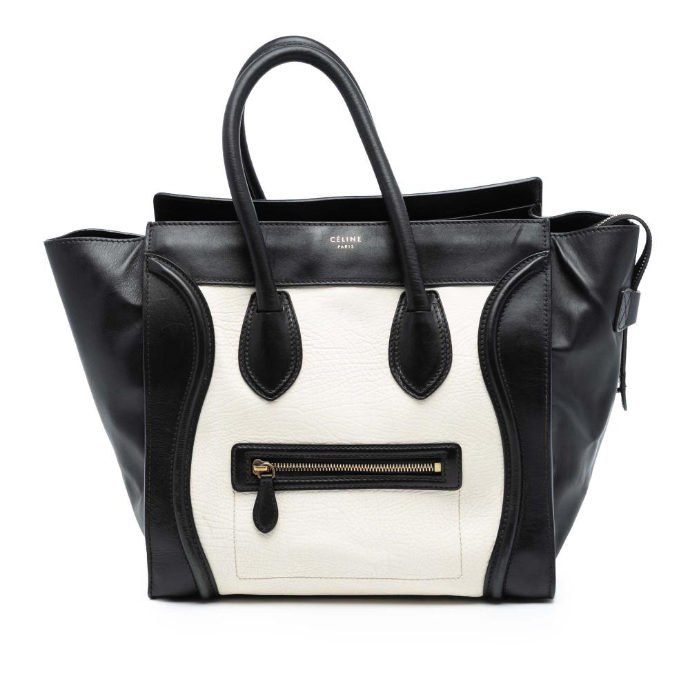 Celine B Celine White with Black Calf Leather Mini Bicolor skin Luggage Tote Italy