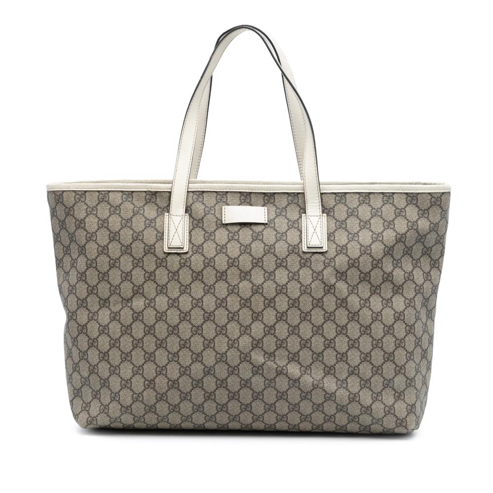 Gucci AB Gucci Brown Beige with White Coated Canvas Fabric GG Supreme Tote Italy