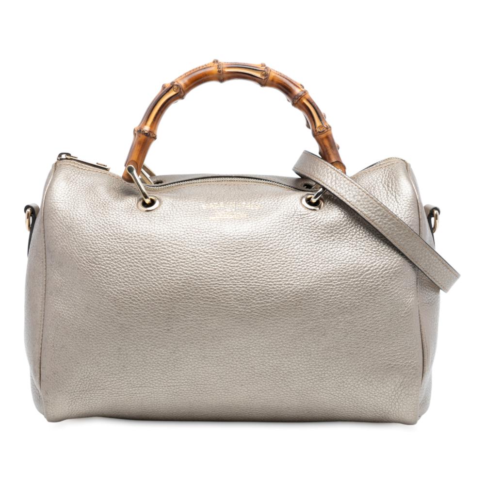 Gucci B Gucci Gold Calf Leather Medium skin Bamboo Shopper Boston Bag Italy