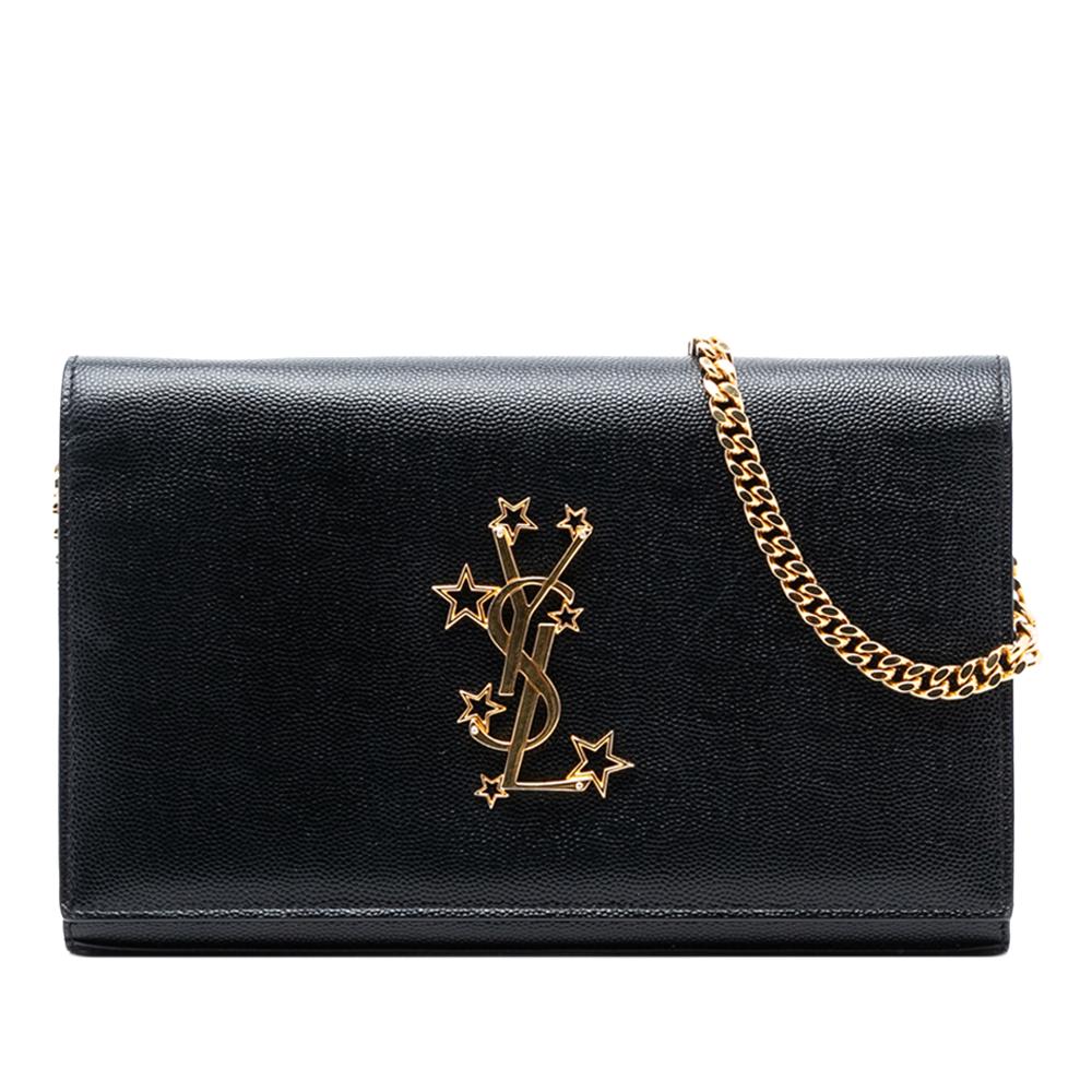 Saint Laurent AB Saint Laurent Black Calf Leather Grain De Poudre Star Monogram Wallet On Chain Italy