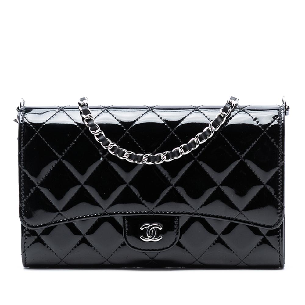 Chanel AB Chanel Black Patent Leather Leather Classic Patent Wallet On Chain Italy
