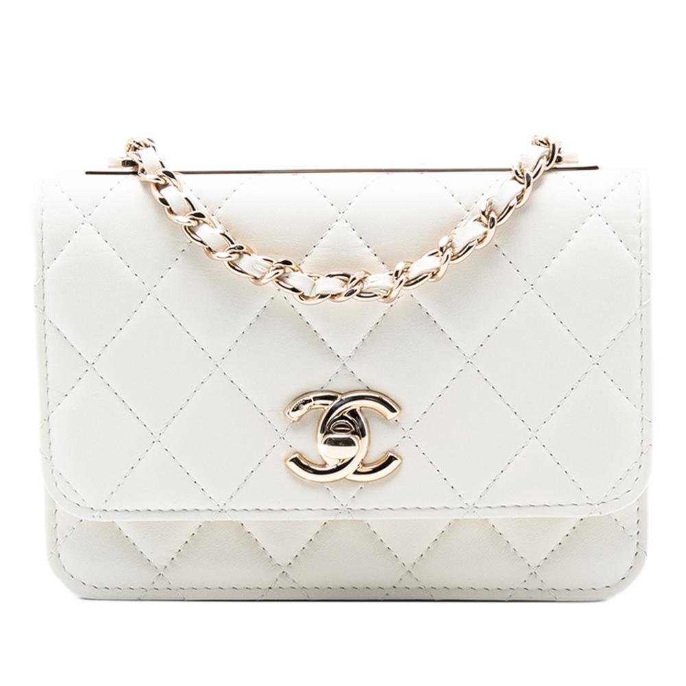 Chanel AB Chanel White Lambskin Leather Leather Mini Quilted Lambskin Trendy CC Wallet On Chain Italy