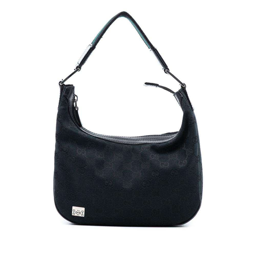 Gucci AB Gucci Black Canvas Fabric Small GG Web Pop Handbag Italy