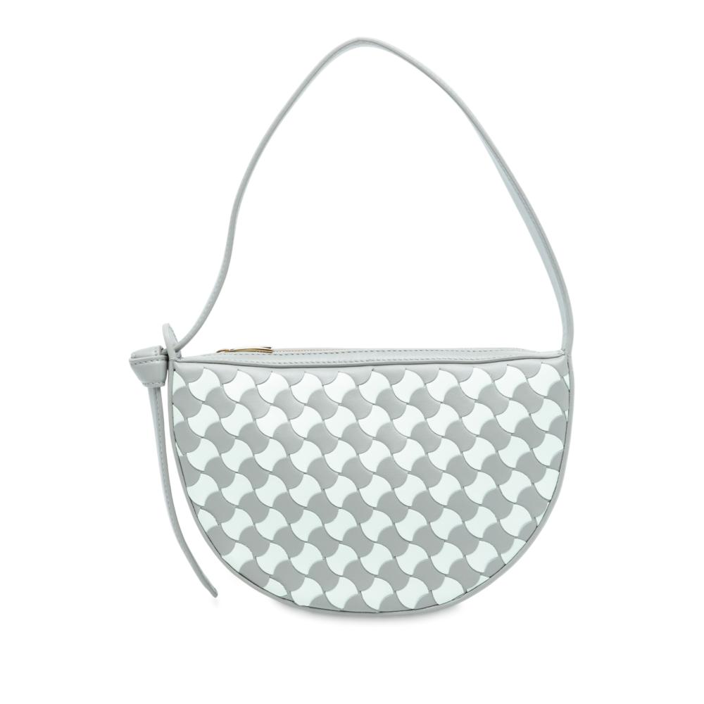 Bottega Veneta AB Bottega Veneta Gray with Blue Light Blue Calf Leather Mini Intrecciato Sunrise Hobo Italy