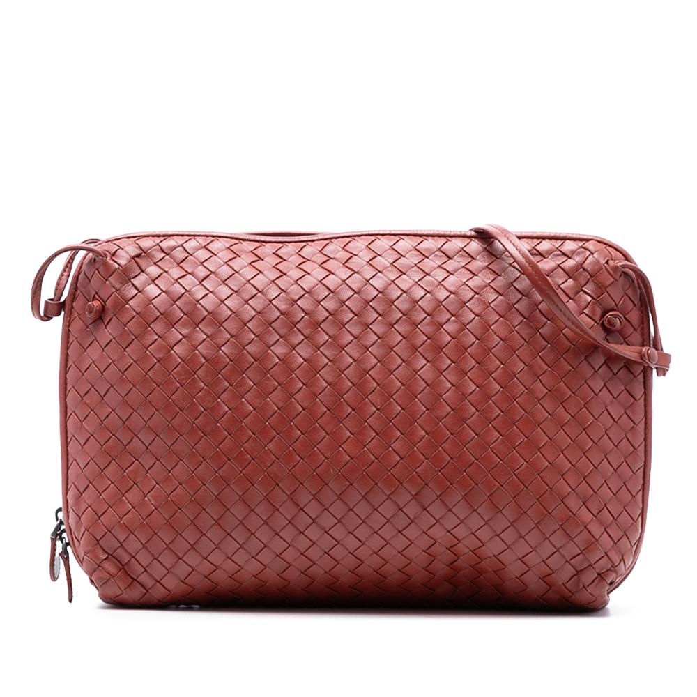Bottega Veneta B Bottega Veneta Red Indian Red Nappa Leather Leather Large Nappa Intrecciato Nodini Crossbody Italy