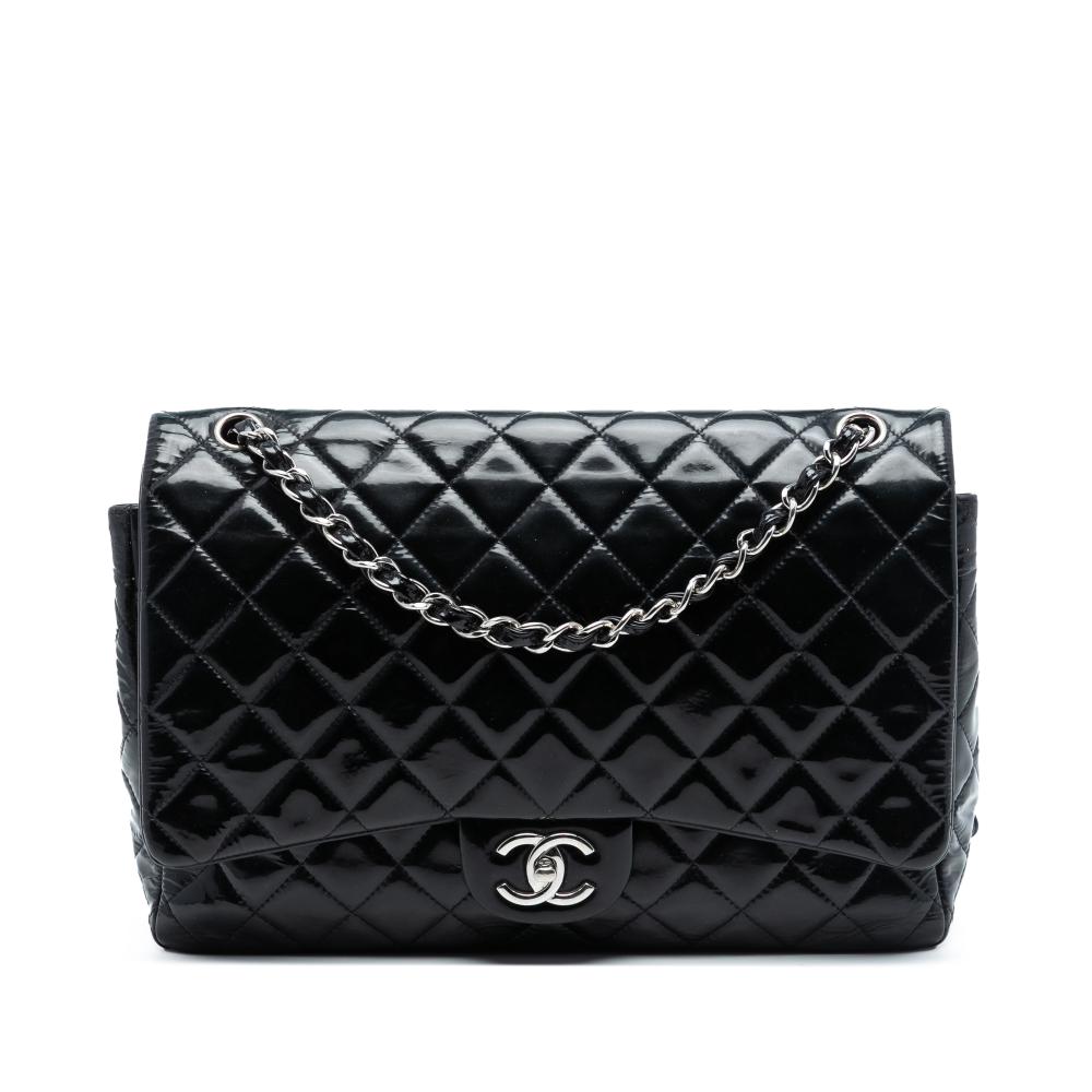 Chanel B Chanel Black Patent Leather Leather Jumbo Classic Patent Double Flap Italy