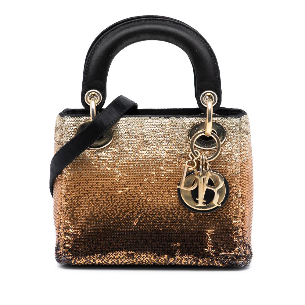 Christian Dior B Dior Gold Satin Fabric Mini Sequin Gradient Lady Dior Italy