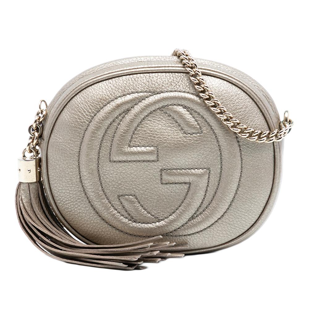 Gucci AB Gucci Gold Calf Leather Mini Metallic Pebbled skin Soho Chain Crossbody Italy