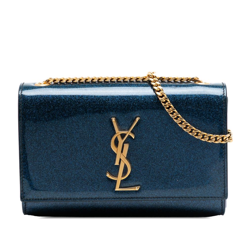 Saint Laurent AB Saint Laurent Blue Patent Leather Leather Small Glitter Patent Kate Crossbody Italy