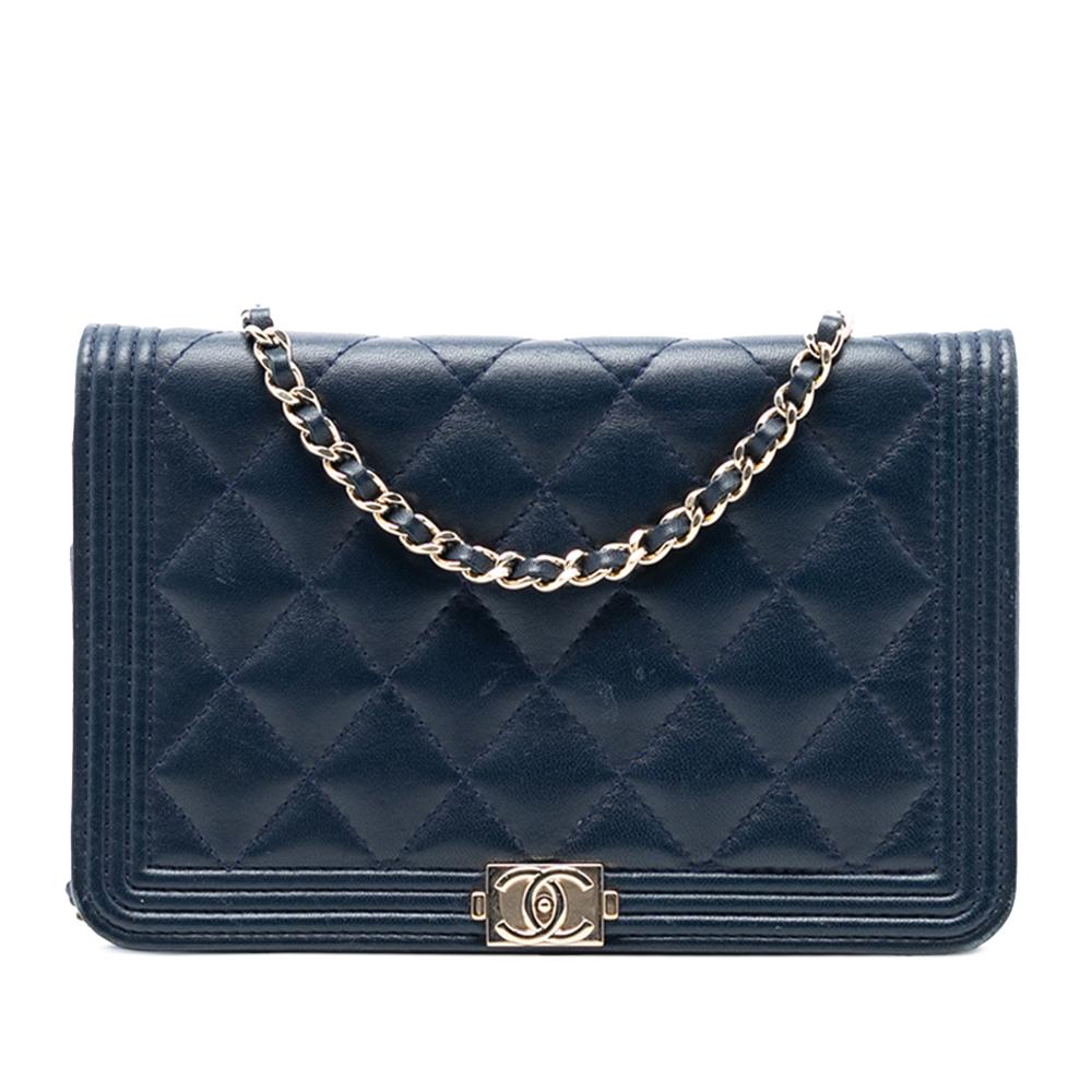 Chanel B Chanel Blue Navy Lambskin Leather Leather Quilted Lambskin Boy Wallet On Chain Italy