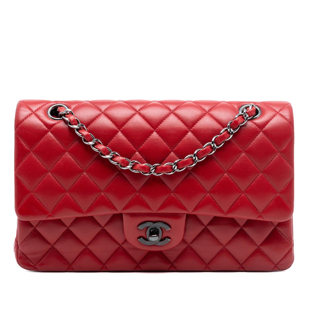 Chanel AB Chanel Red Lambskin Leather Leather Medium Classic Lambskin Double Flap France
