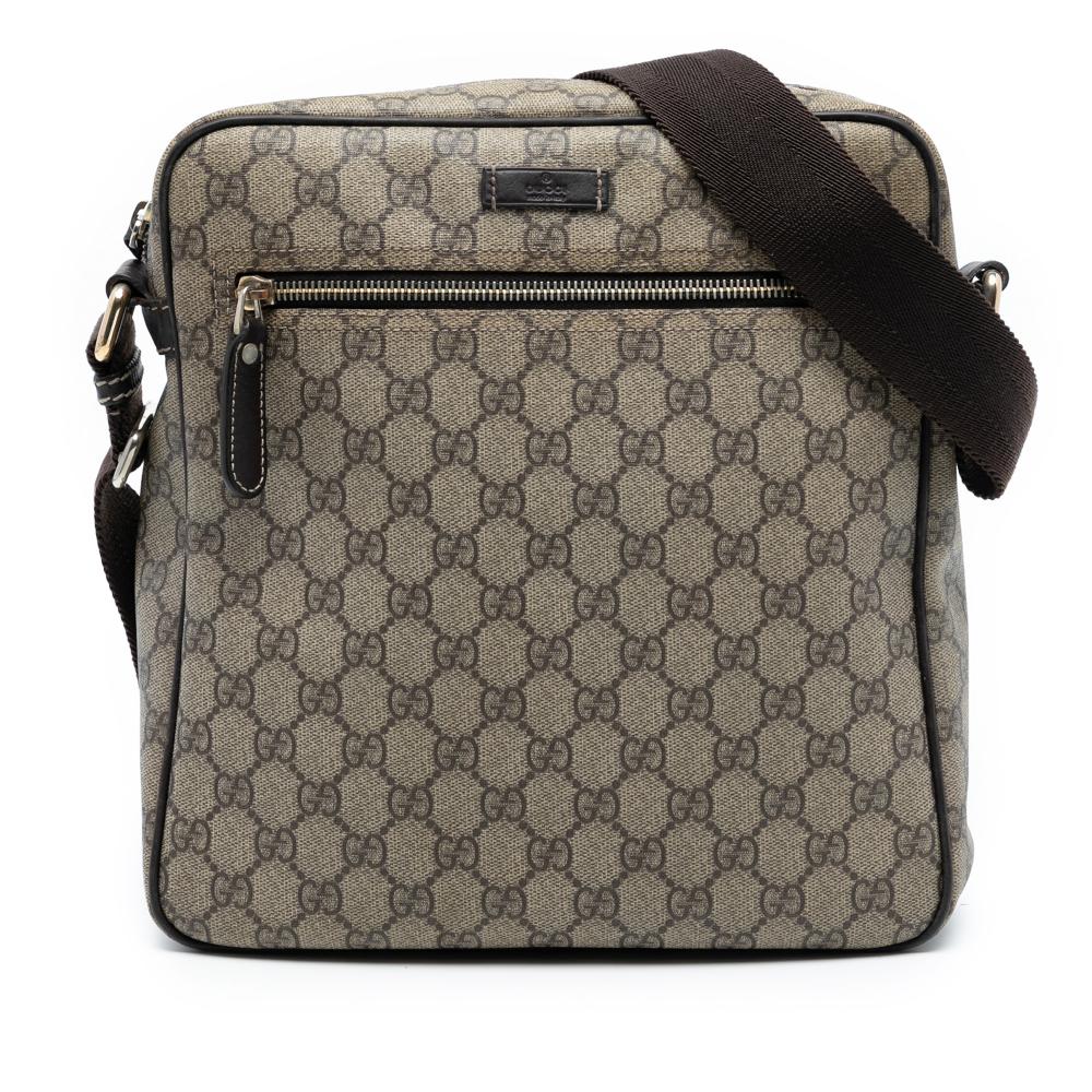 Gucci B Gucci Brown Beige Coated Canvas Fabric GG Supreme Crossbody Italy