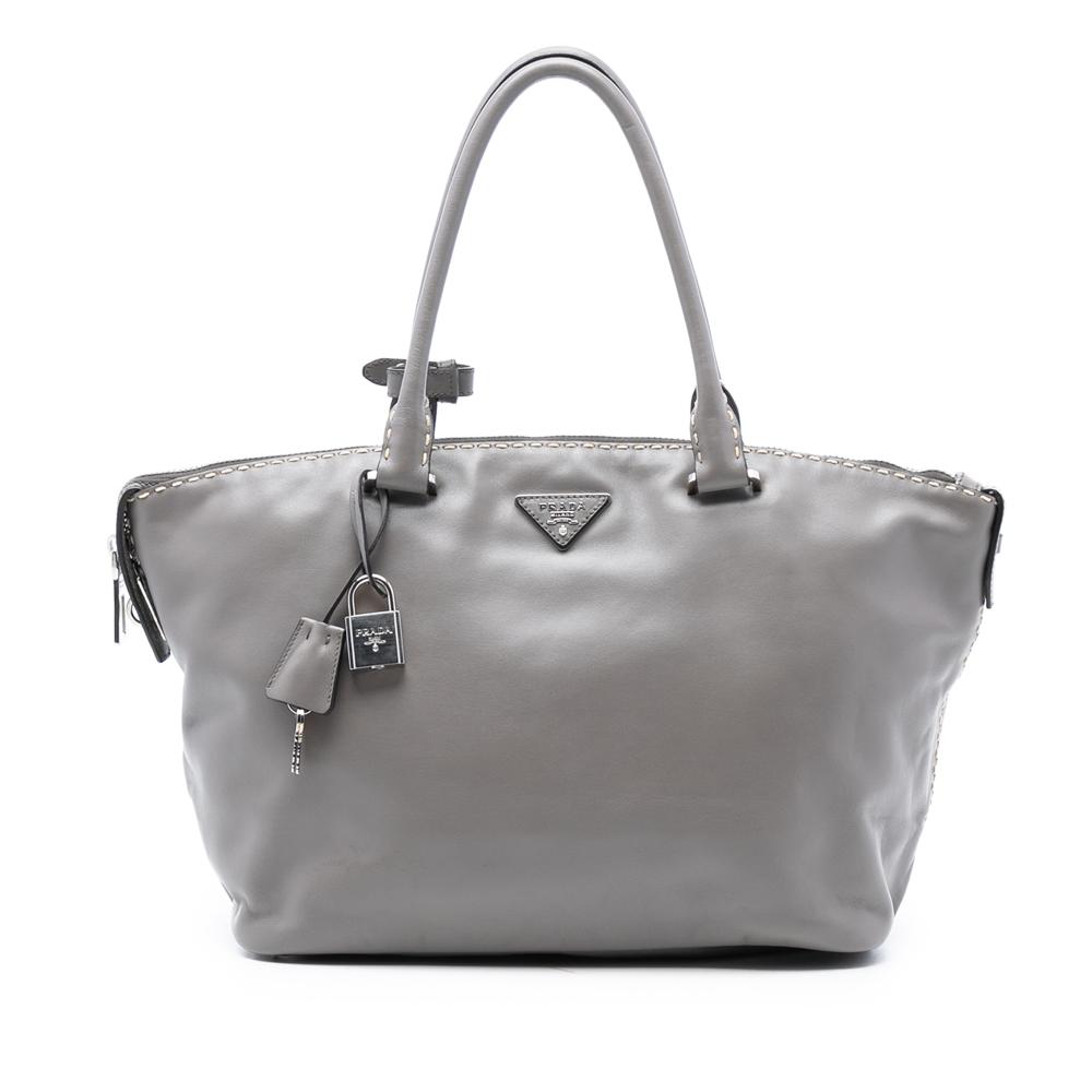 Prada AB Prada Gray Calf Leather Smooth skin Hand Stitched Double Handle Satchel Spain