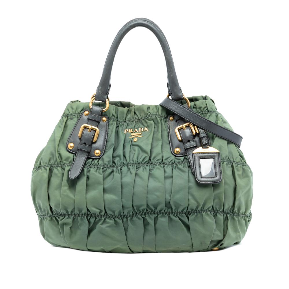 Prada B Prada Green Nylon Fabric Tessuto Gaufre Tote Italy