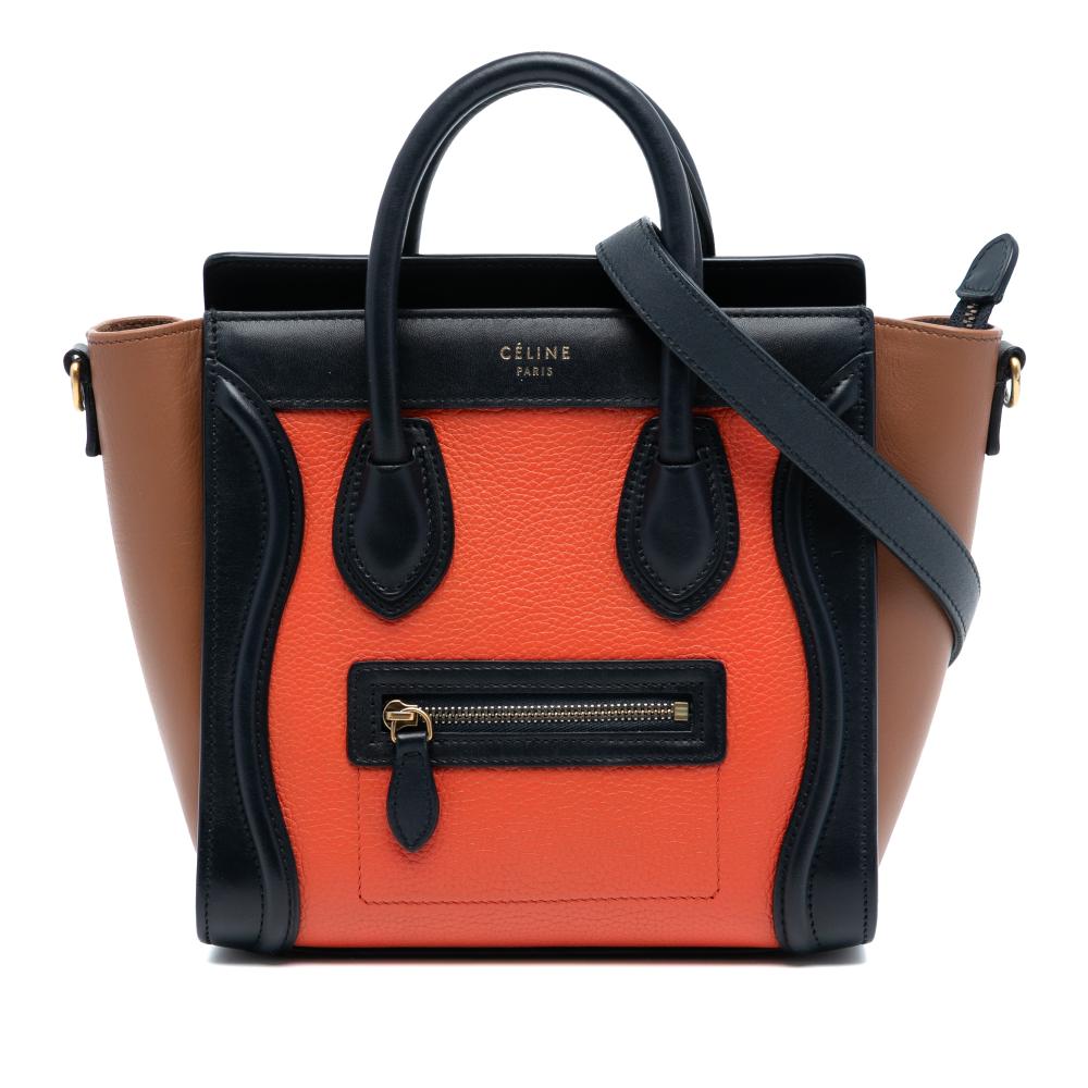 Celine B Celine Orange with Multi Calf Leather Nano Tricolor Luggage Tote Italy