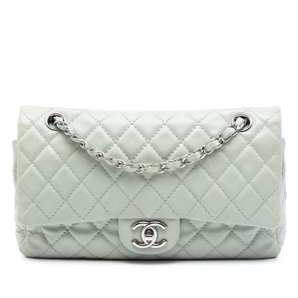 Chanel B Chanel Gray Light Gray Caviar Leather Leather Medium Classic Caviar Double Flap France