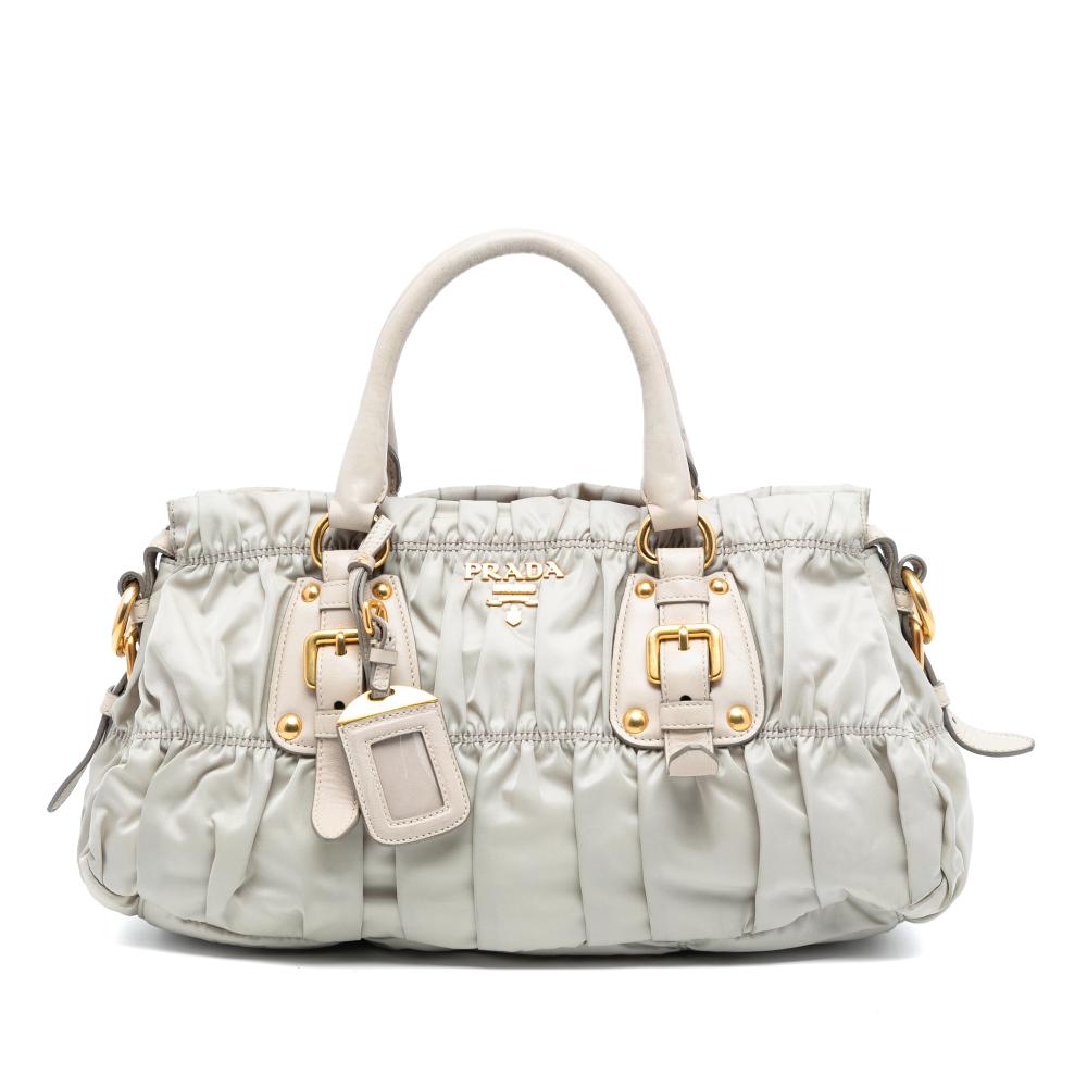 Prada B Prada Brown Light Beige Nylon Fabric Tessuto Gaufre Satchel Italy