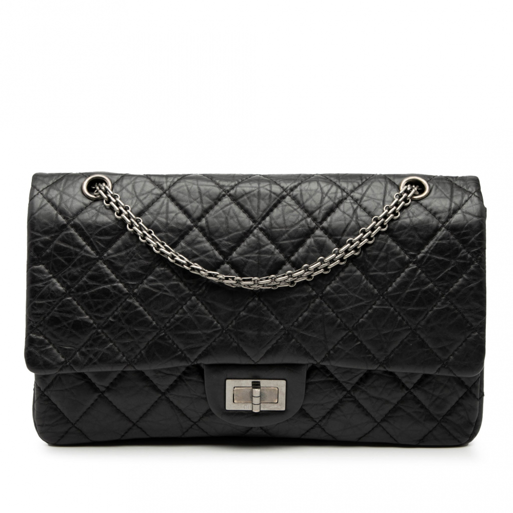 Chanel 2.55 Reissue Maxi Calfskin Leather Matelassè Flap Shoulder Bag Black