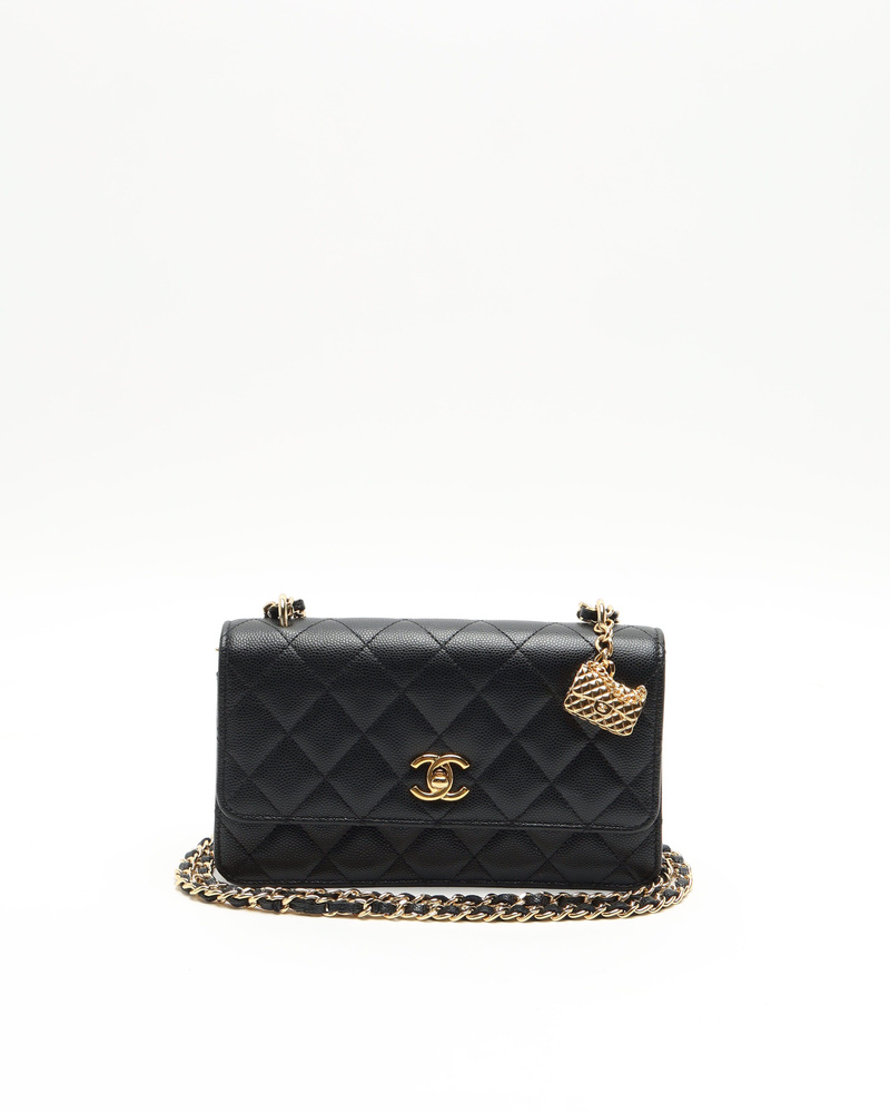 Chanel Caviar Quilted Wallet On Chain Charm Bag