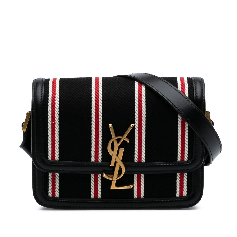 Saint Laurent AB Saint Laurent Black with Multi Canvas Fabric Small Striped Solferino Satchel In Box Italy