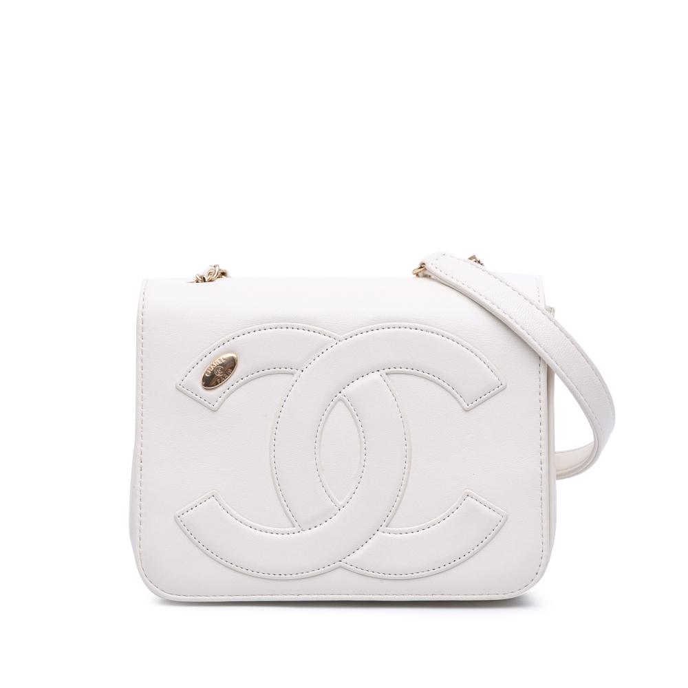 Chanel AB Chanel White Lambskin Leather Leather Lambskin CC Mania Flap Italy