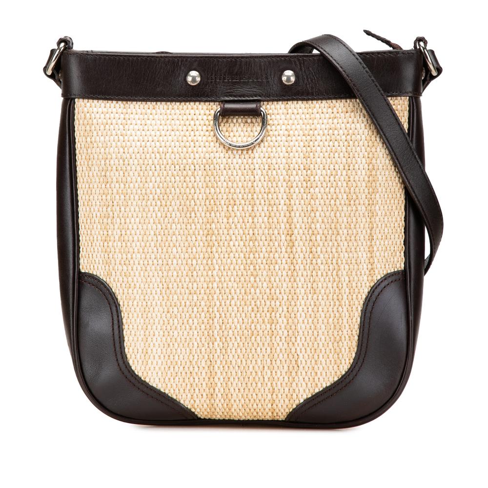Burberry B Burberry Brown Beige Raffia Natural Material Leather Trimmed Crossbody United Kingdom