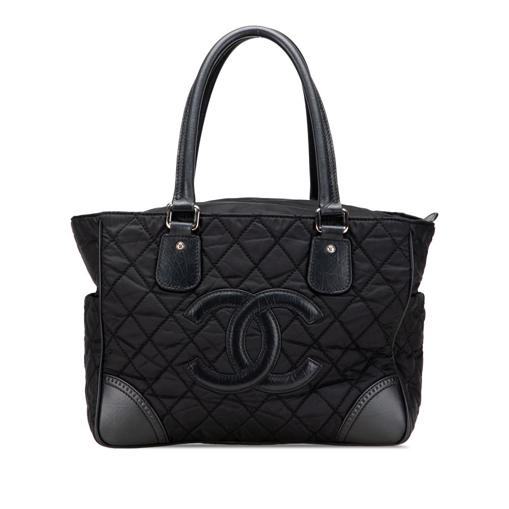Chanel B Chanel Black Nylon Fabric Paris New York Quilted Tote Italy