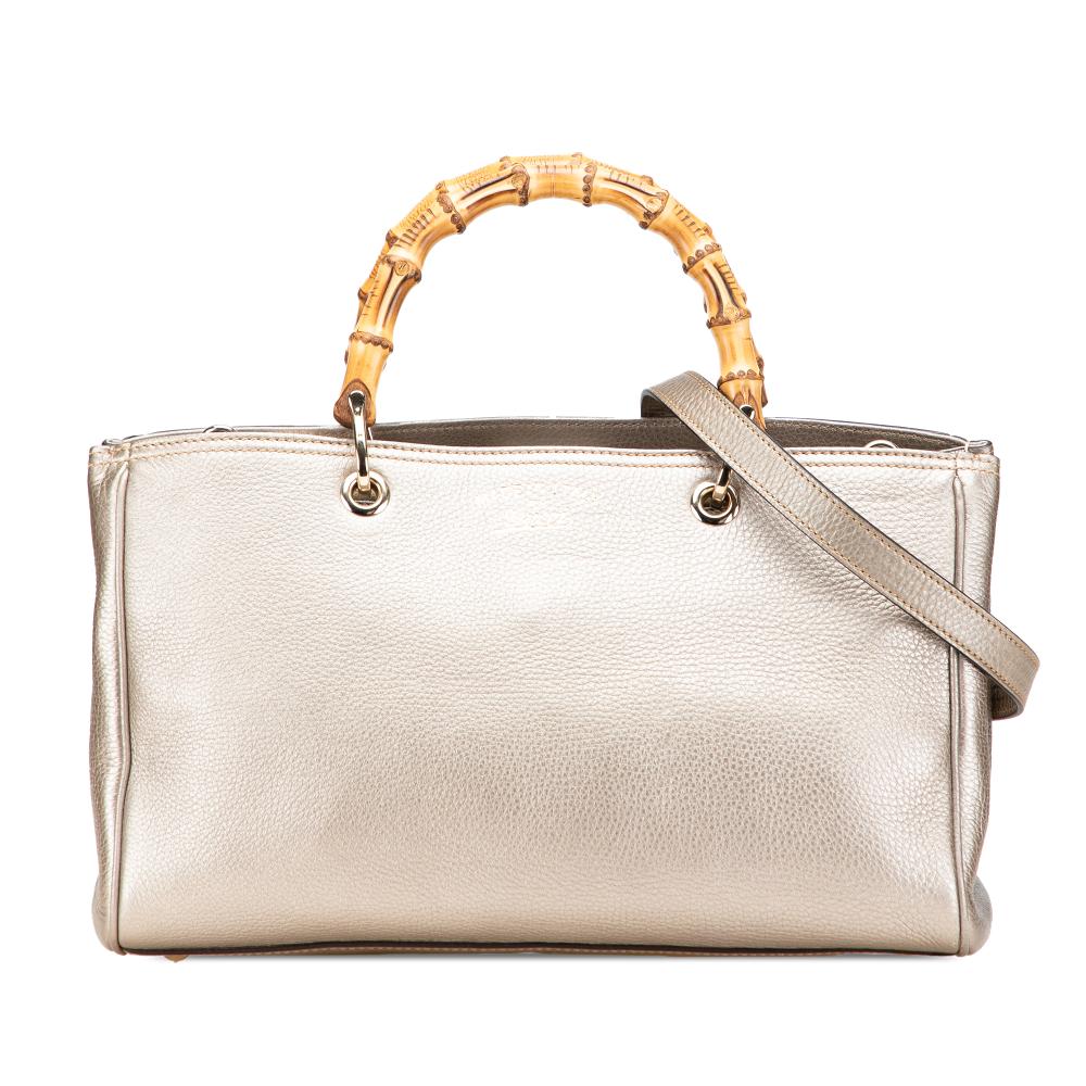 Gucci B Gucci Gold Calf Leather Medium skin Bamboo Shopper Satchel Italy