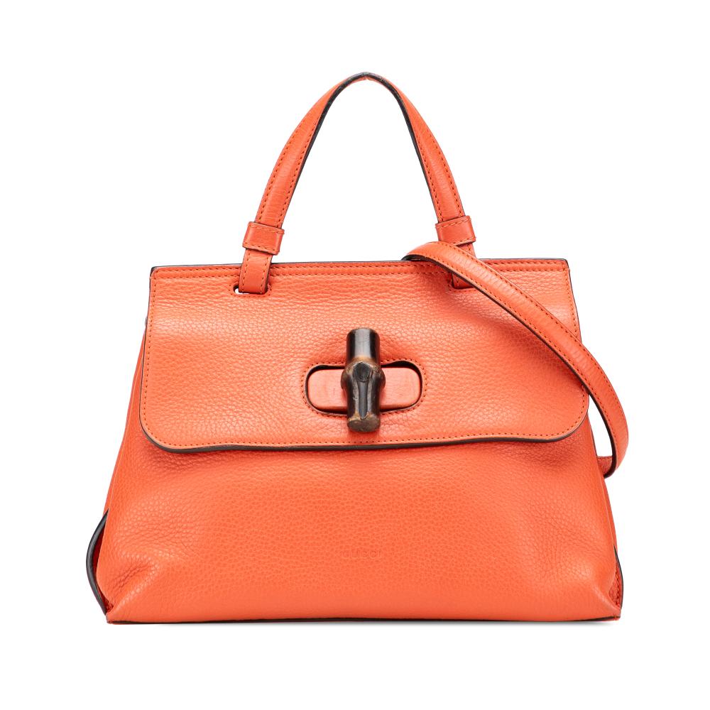 Gucci B Gucci Orange Calf Leather Small Bamboo Daily Satchel Italy