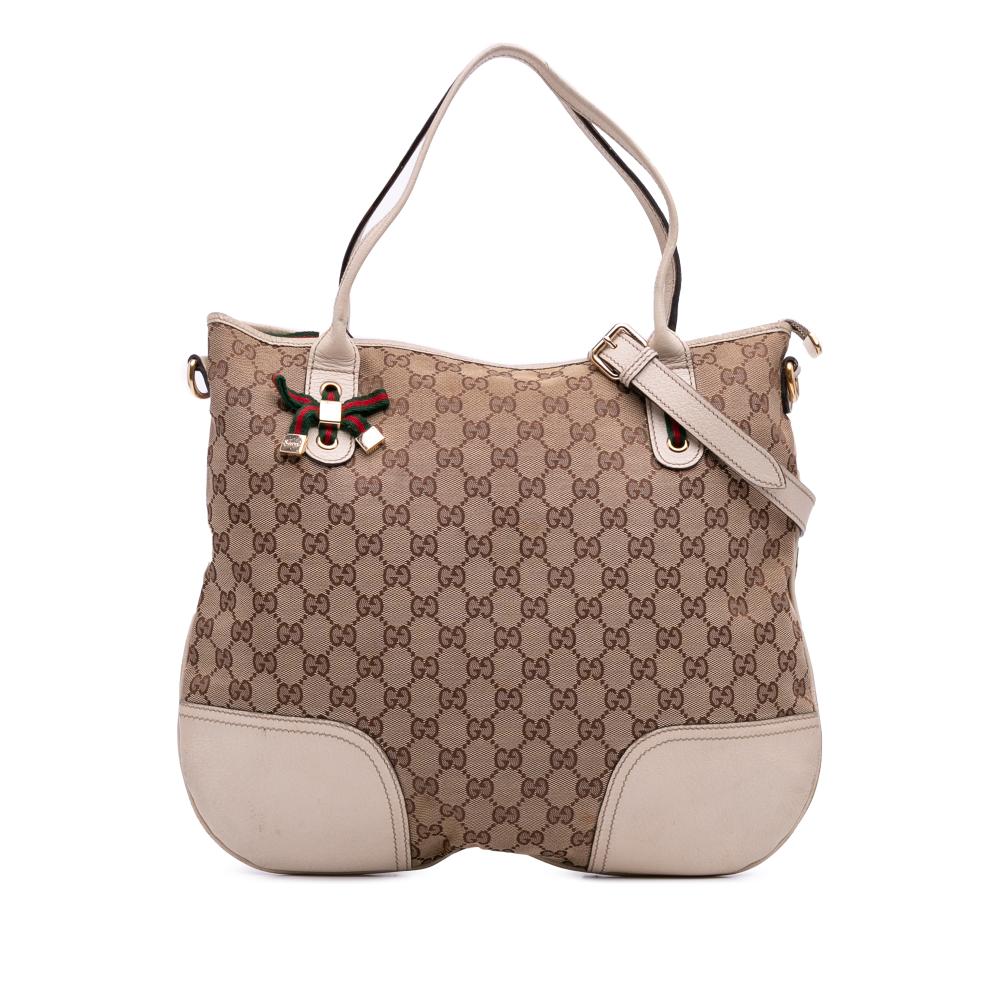 Gucci B Gucci Brown Beige Canvas Fabric GG Princy Satchel Italy