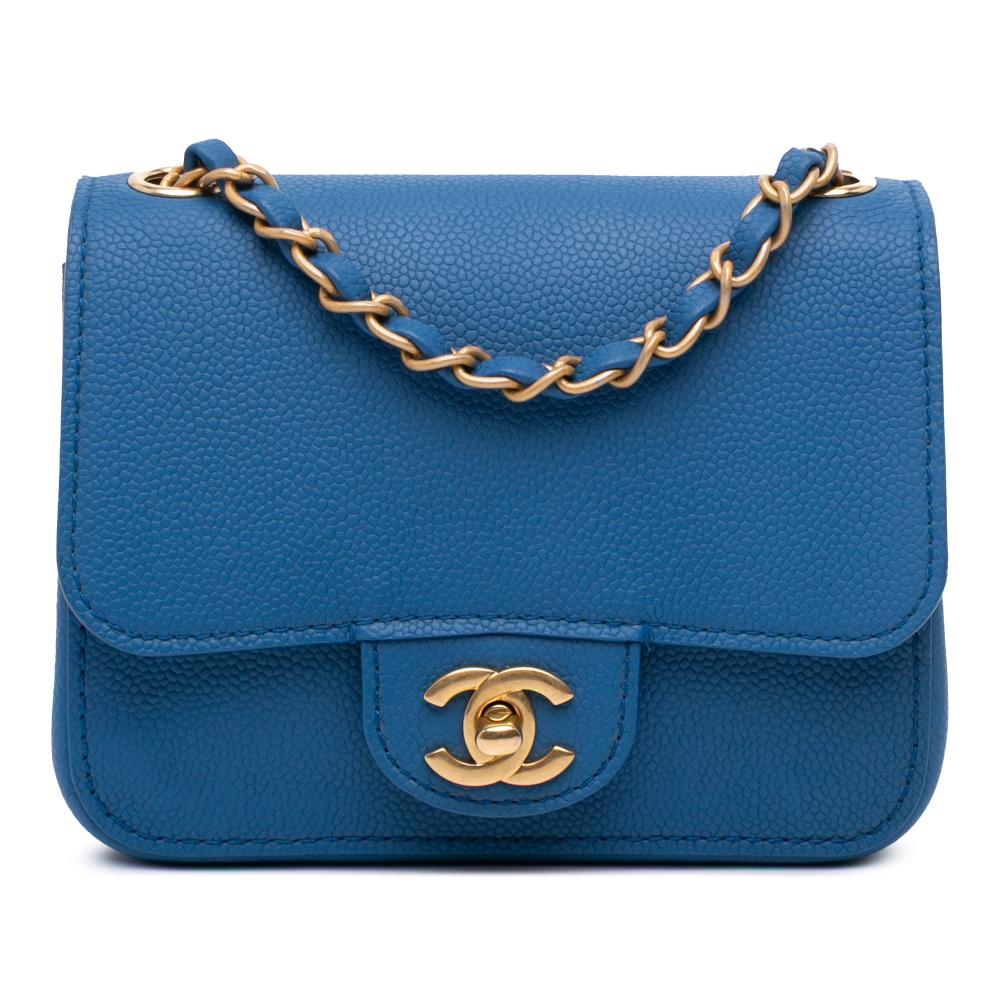 Chanel AB Chanel Blue Caviar Leather Leather Mini Square Pure Classic Caviar Single Flap France