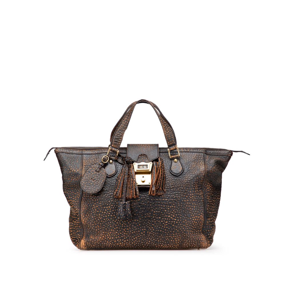 Gucci B Gucci Brown Goatskin Leather Embossed Weekender Bag Italy