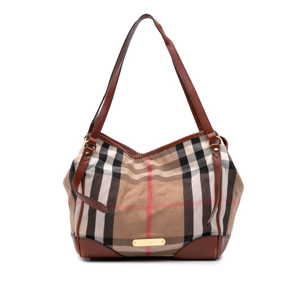 Burberry B Burberry Brown Light Brown Canvas Fabric Small House Check Canterbury Tote Italy