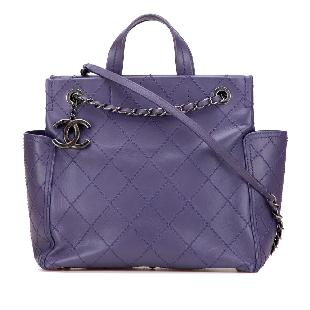 Chanel B Chanel Purple Calf Leather Small CC Quilted skin Pocket Tote Italy