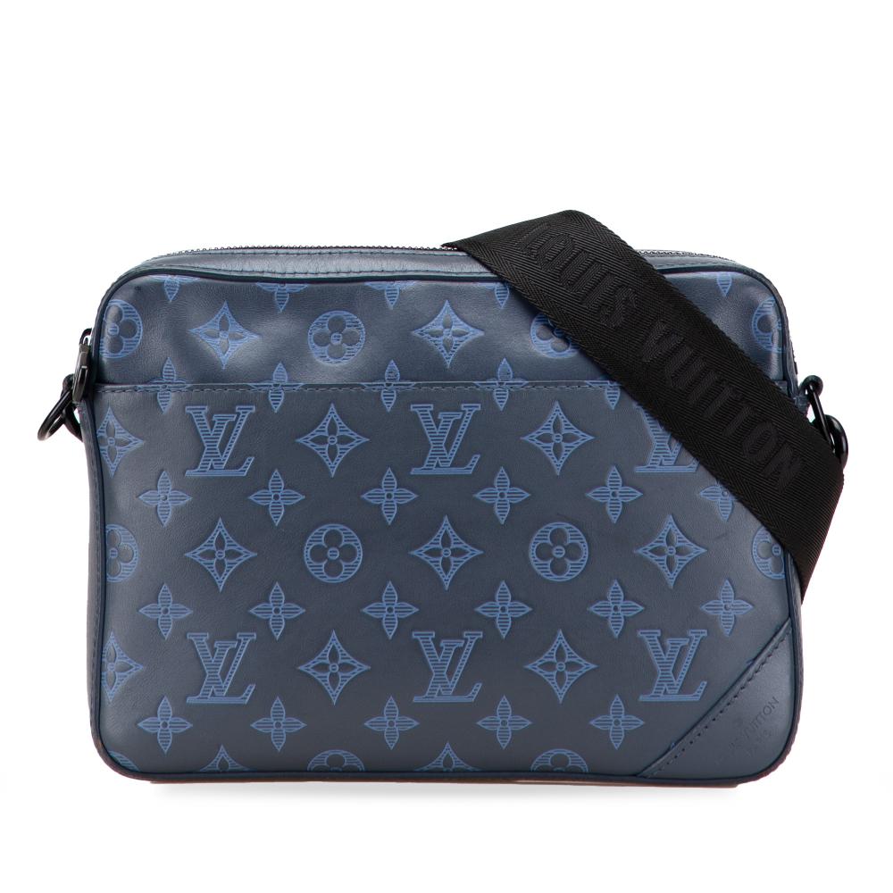 Louis Vuitton B Louis Vuitton Blue Navy Calf Leather Monogram Shadow Duo Messenger France