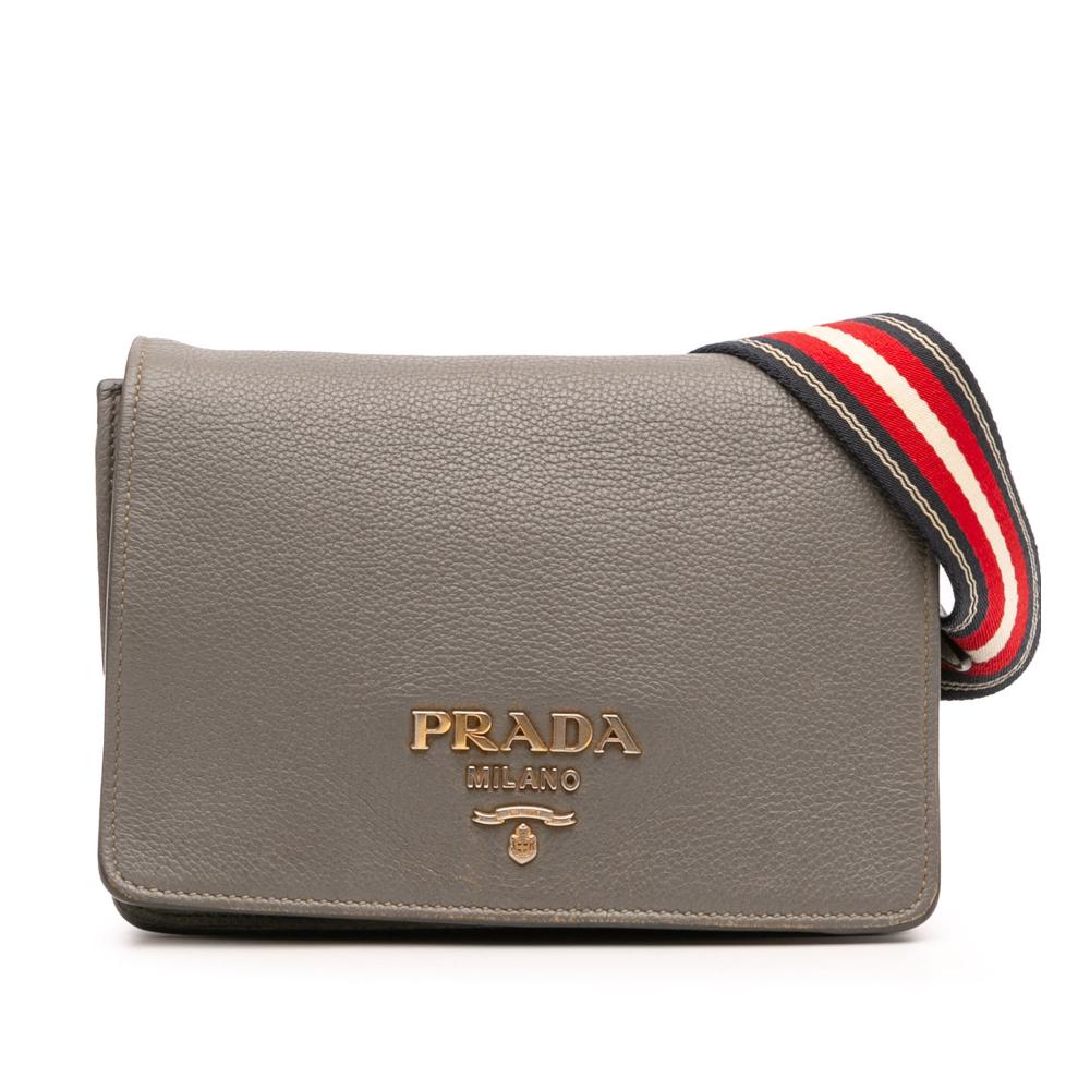 Prada B Prada Brown Taupe Calf Leather Vitello Daino Flap Crossbody Romania